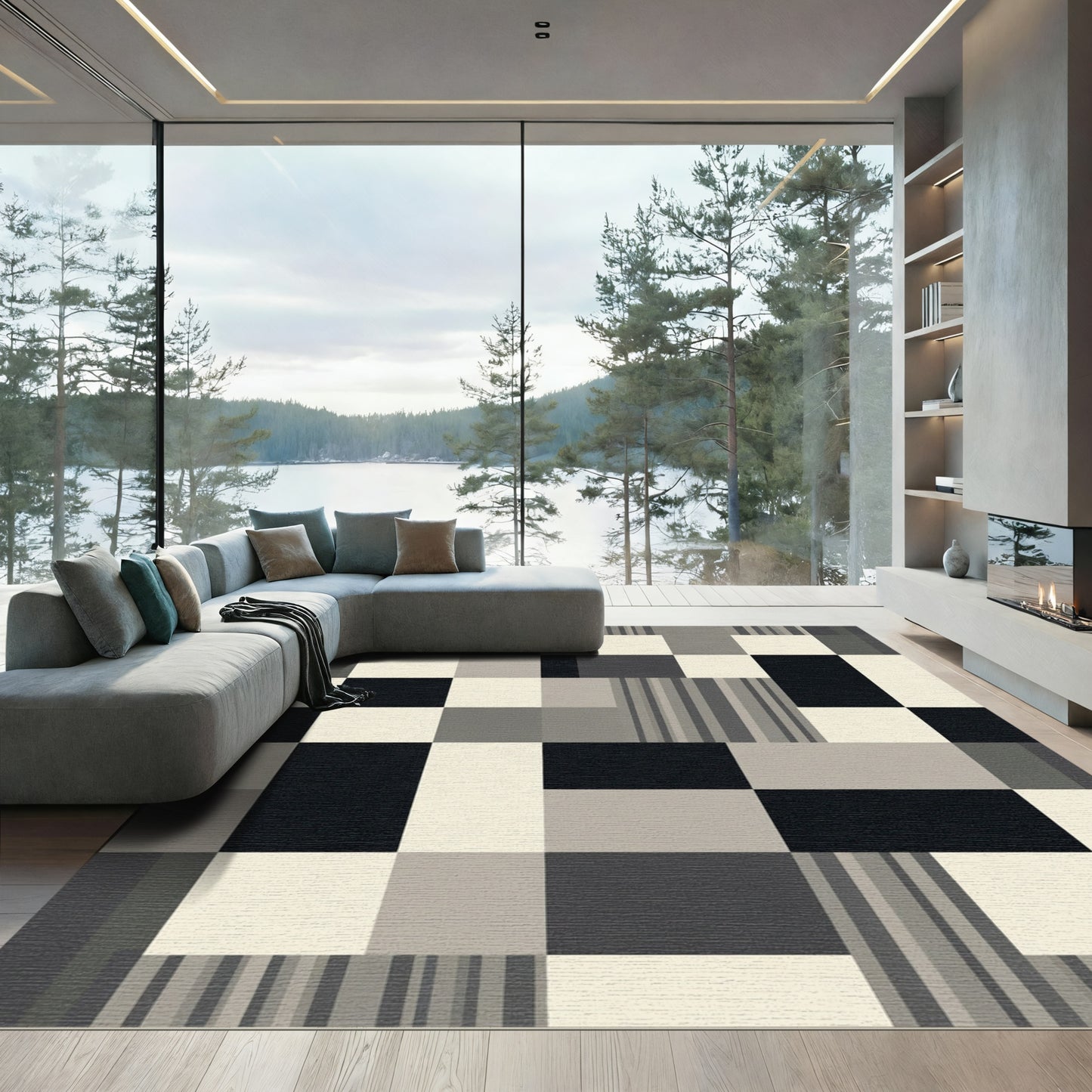 Monochromatic Geometric Block and Stripe Rug