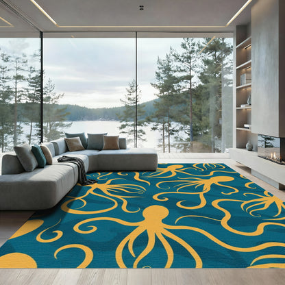 Golden Octopus Ocean Swirl Rug