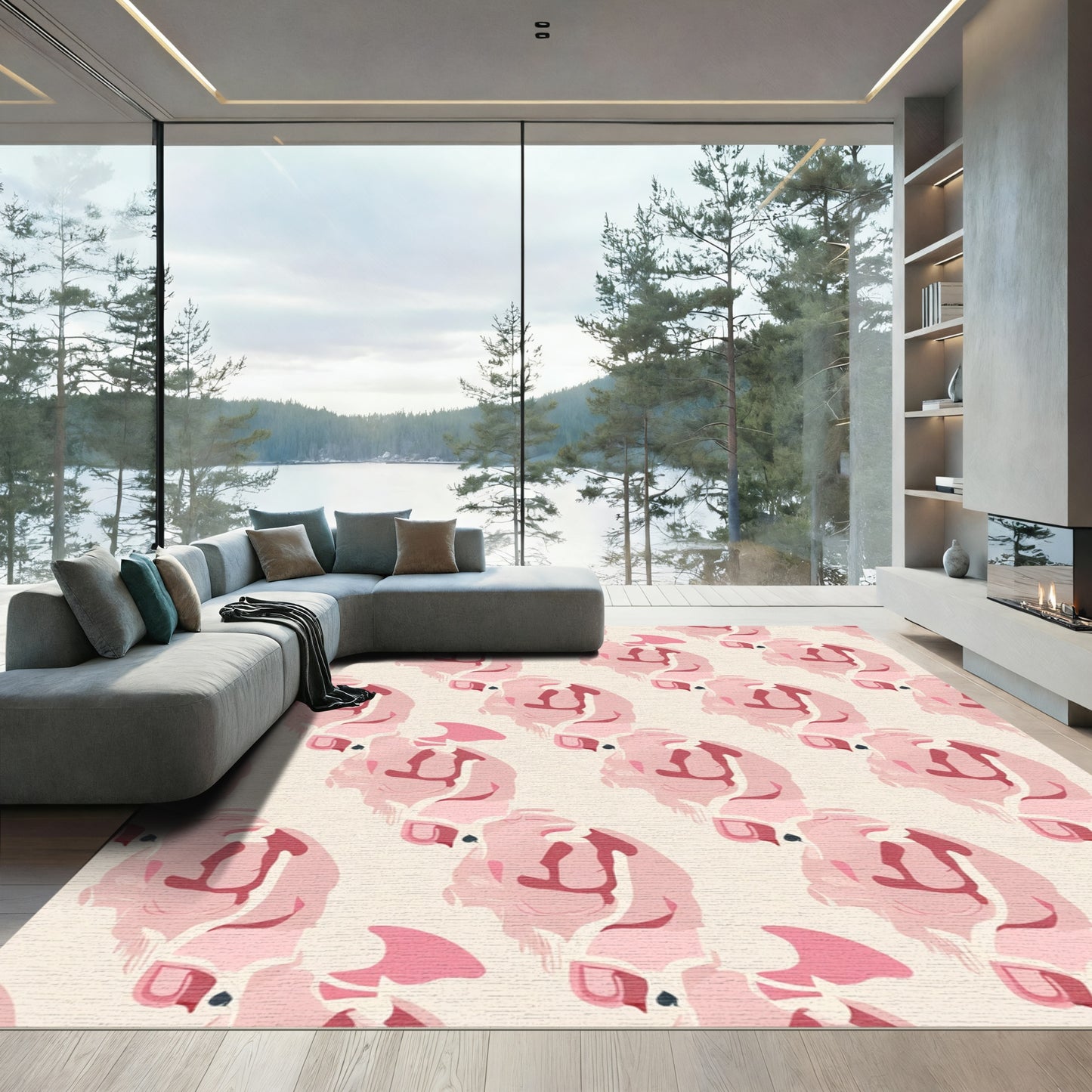 Pink Contemporary Abstract Blooms Rug