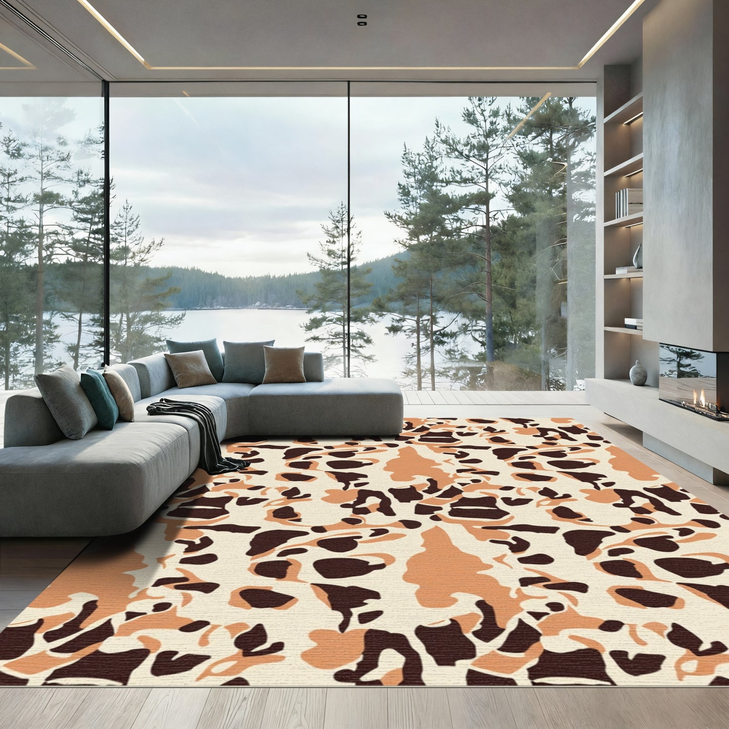 Warm Cream Brown Camo Spot Rug