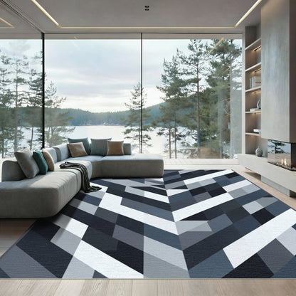 Muted Gray Geometric Herringbone Rug