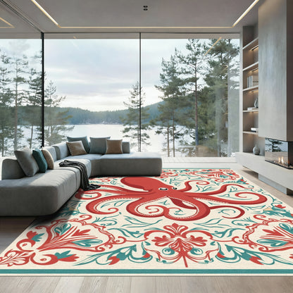 Crimson Octopus Floral Swirl Rug