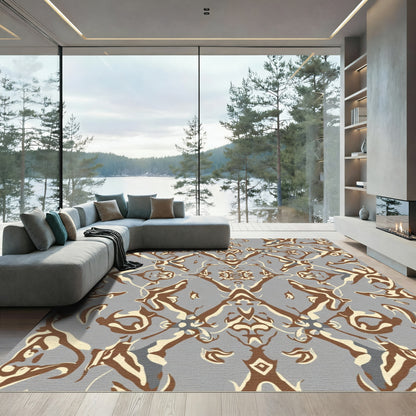 Earthy Neutral Swirl Abstract Medallion Rug