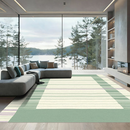 Soft Green Lavender Striped Border Rug
