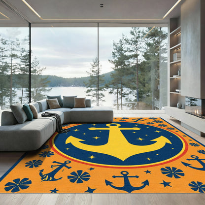 Navy Yellow Anchor Nautical Stars Rug