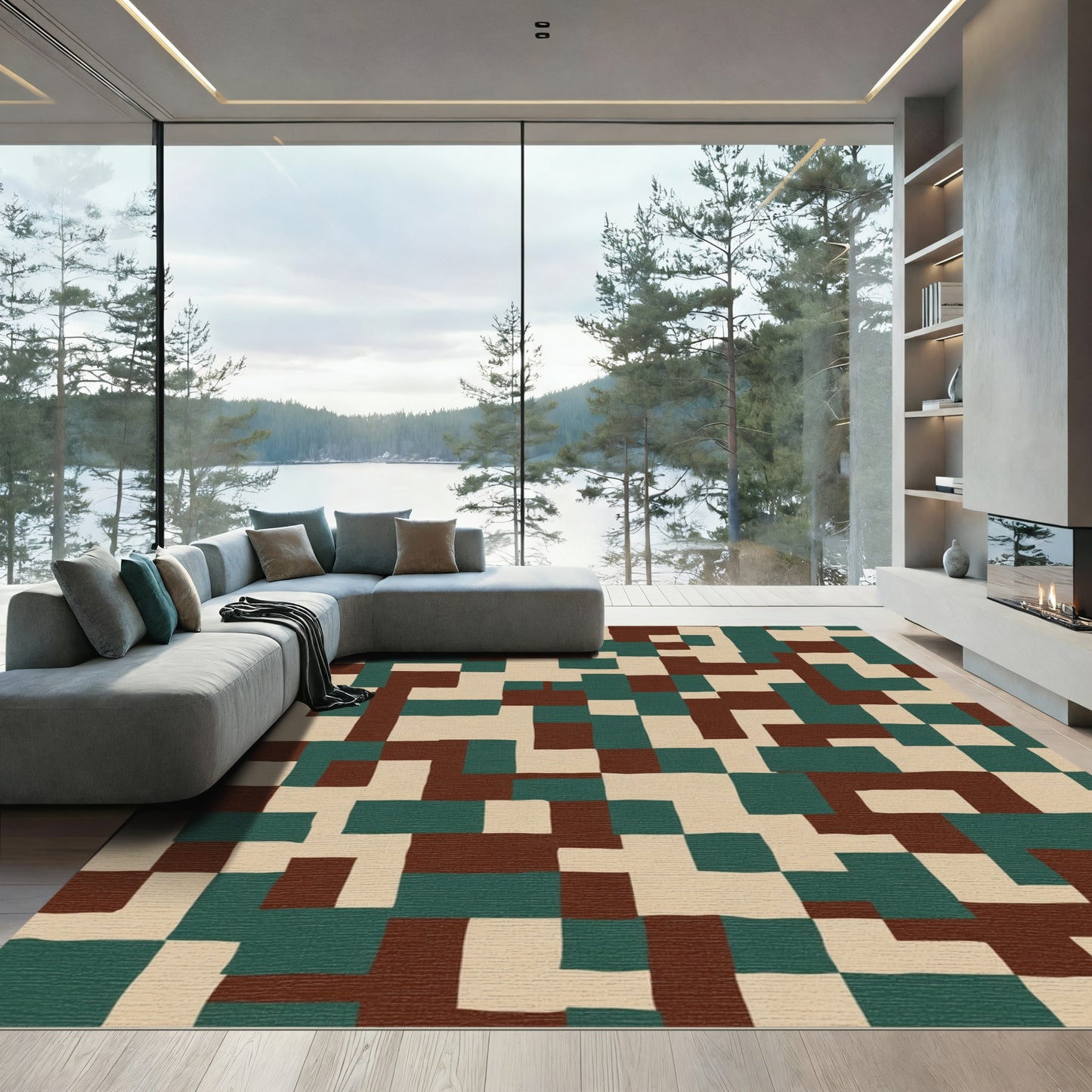 Abstract Geometric Camouflage Blocks Rug