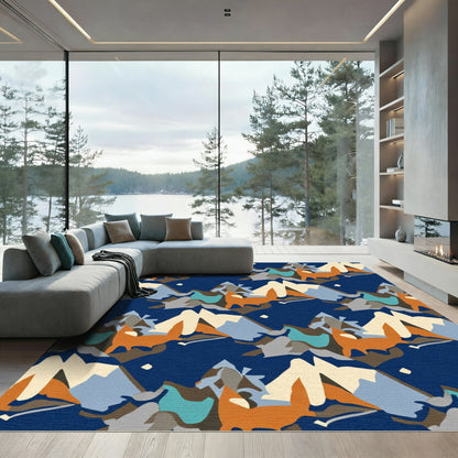 Orange Fox Mountain Landscape Navy Rug