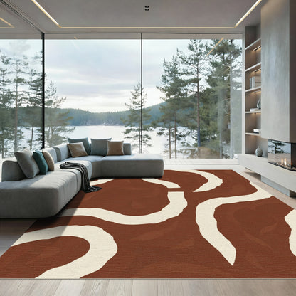 Terracotta Cream Abstract Swirl Rug