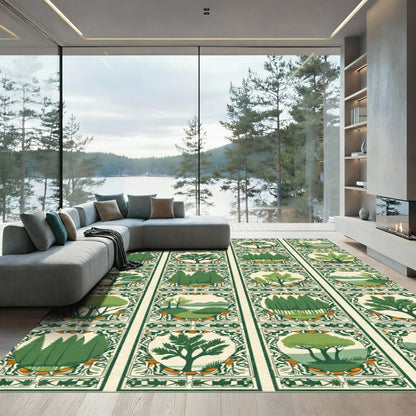 Green Woodland Tree Panels Rug