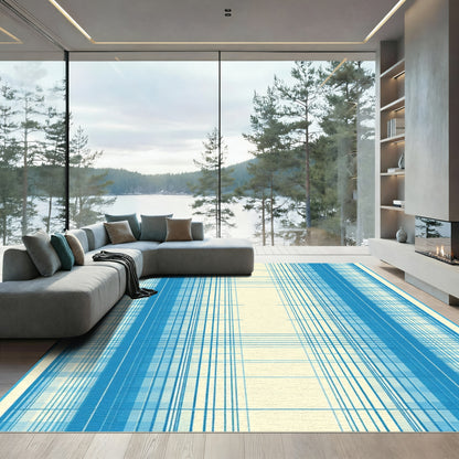 Aqua Blue Plaid Texture Rug
