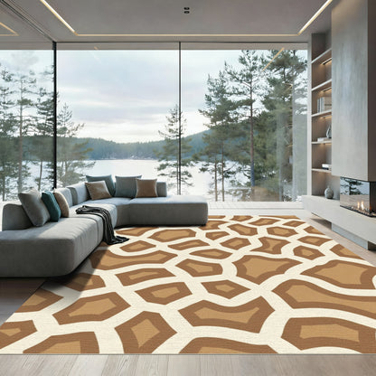 Tan Cream Animal Print Geometric Rug