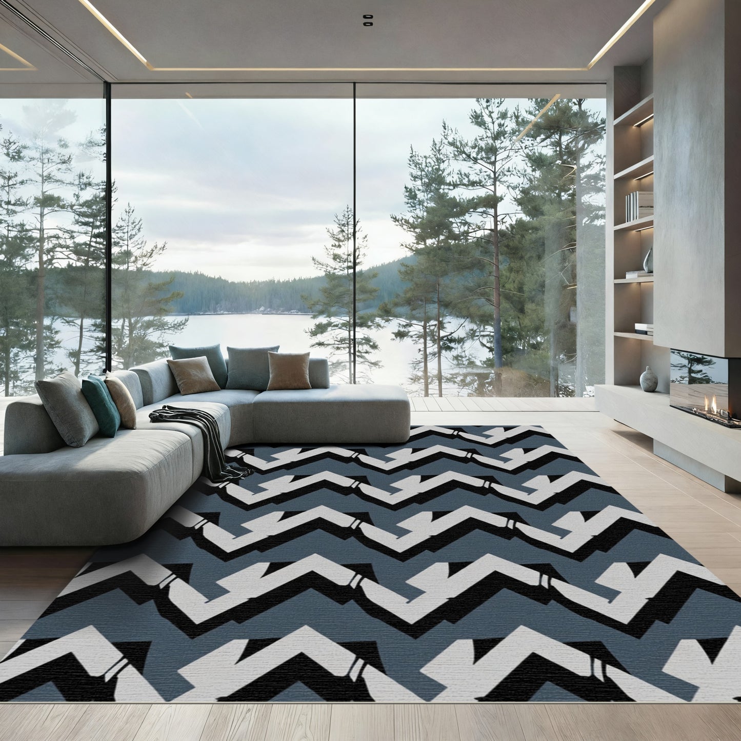 Geometric Slate Zigzag Accordion Rug