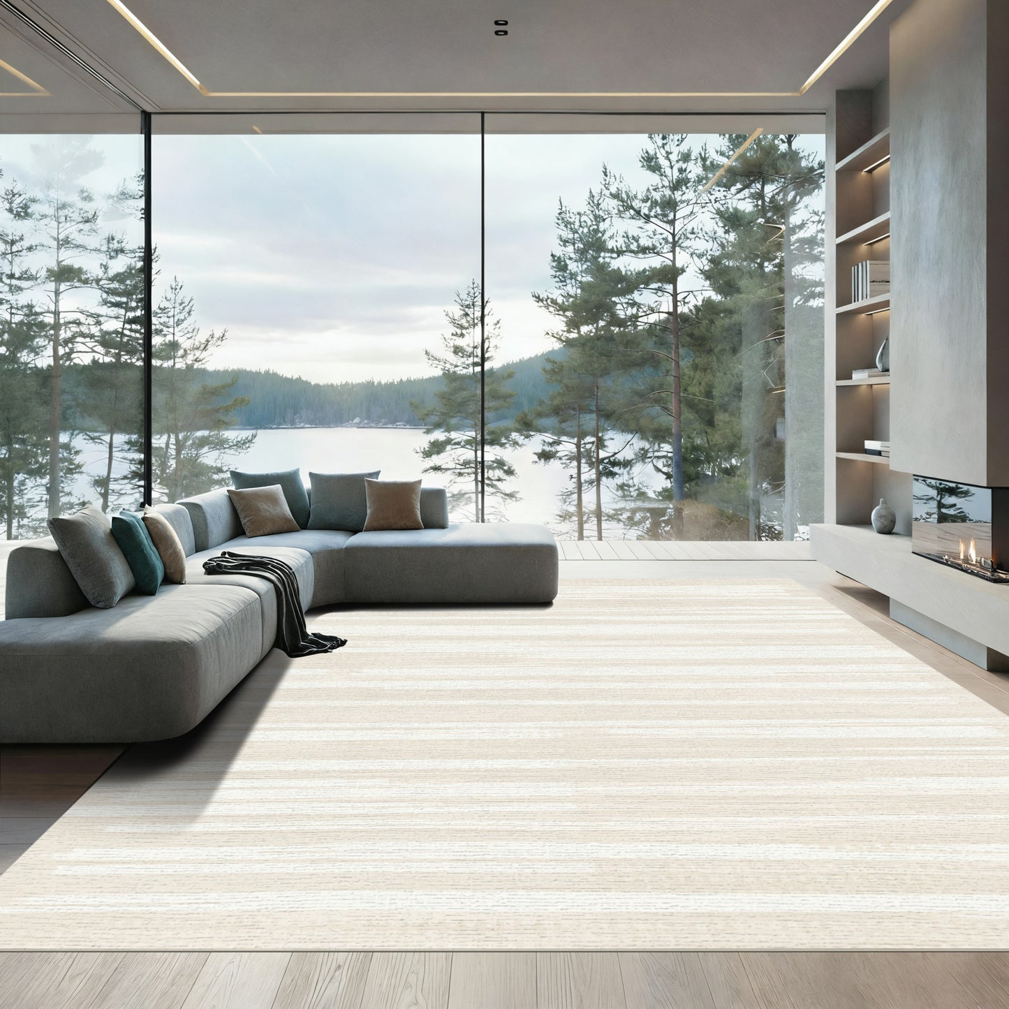 Subtle Beige Distressed Stripe Rug
