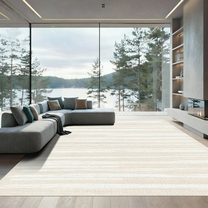 Subtle Beige Distressed Stripe Rug