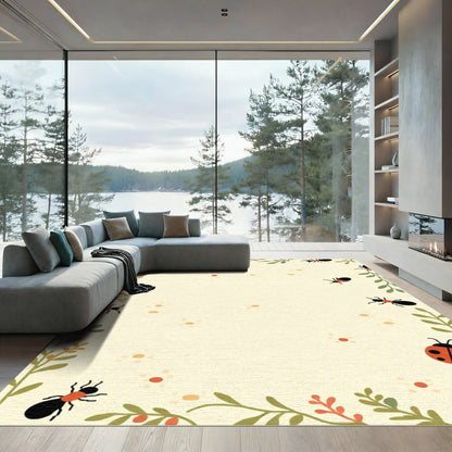 Whimsical Ladybugs Ants Botanical Border Rug