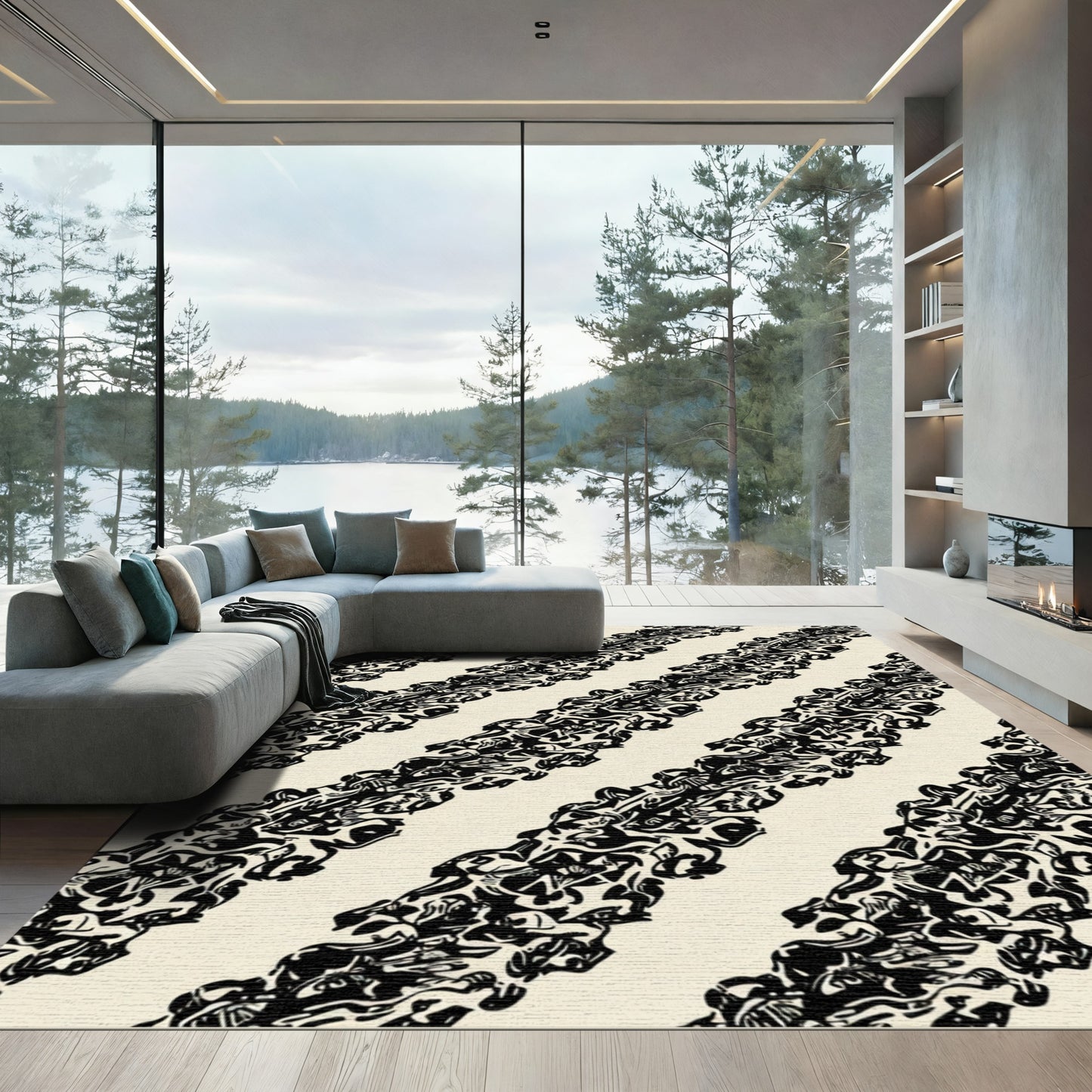 Bold Black Abstract Stripe Rug