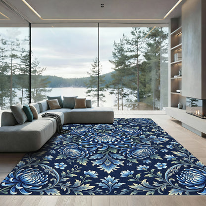Midnight Blue Floral Scroll Rug