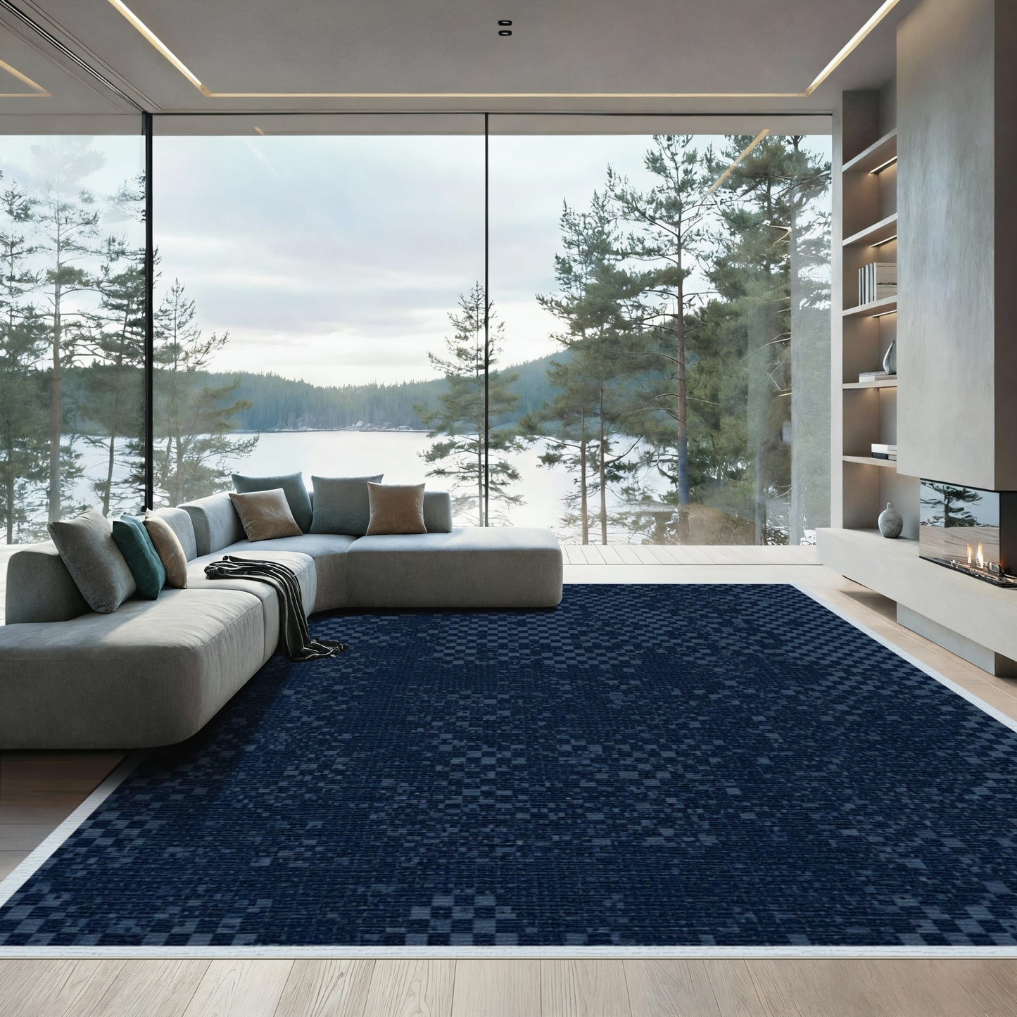 Deep Blue Checkerboard Gradient Rug