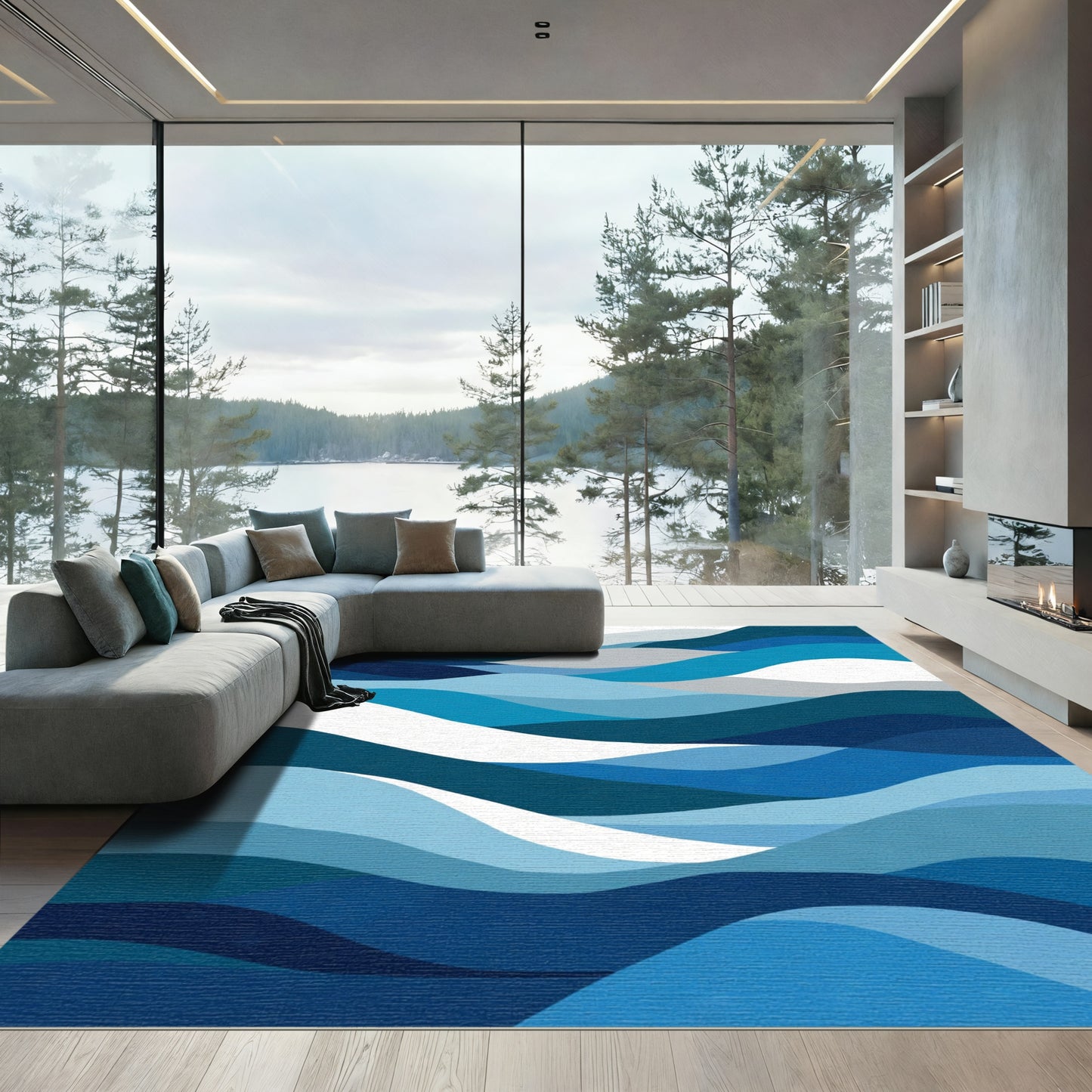 Oceanic Abstract Wave Layers Rug