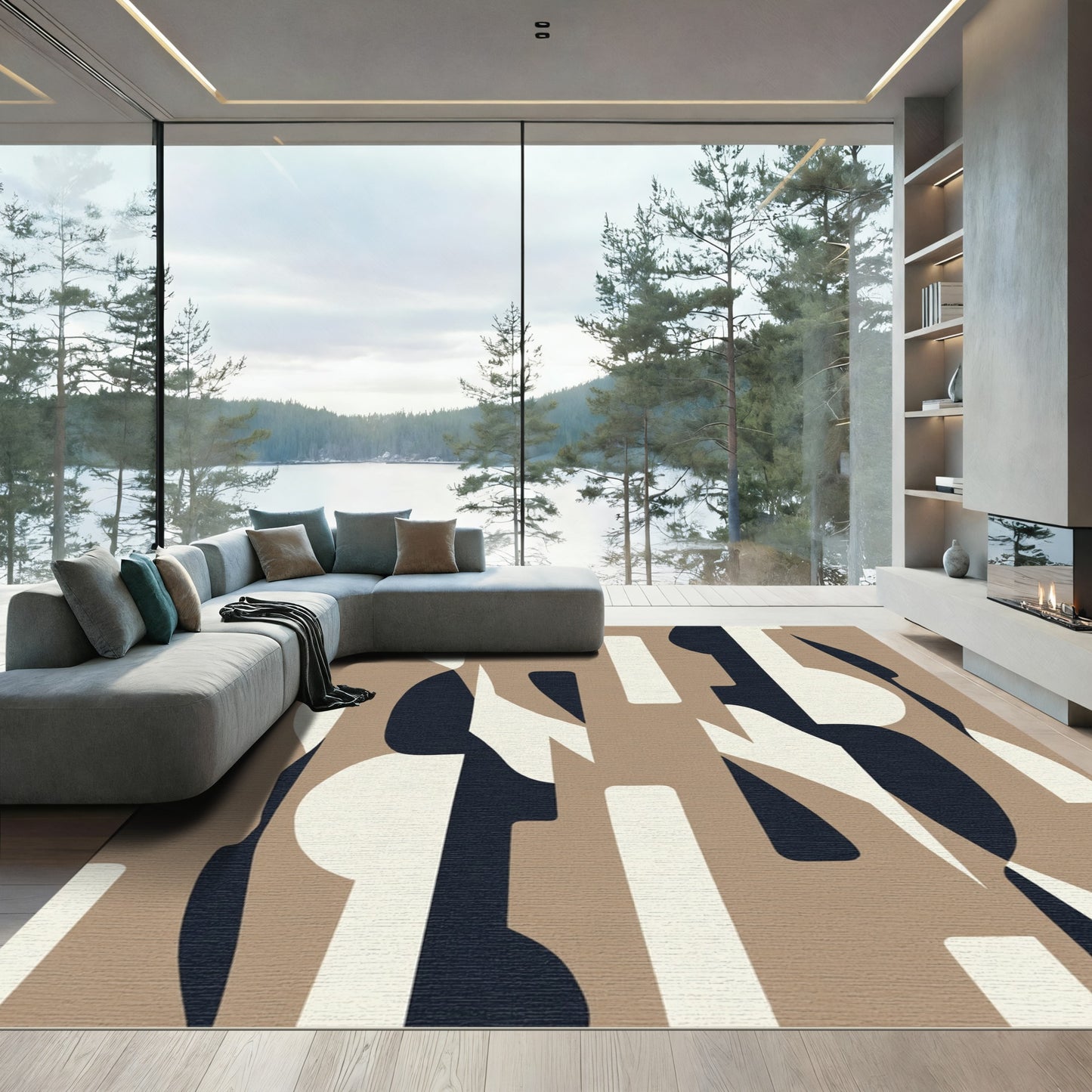 Neutral Abstract Shapes Overlap Rug