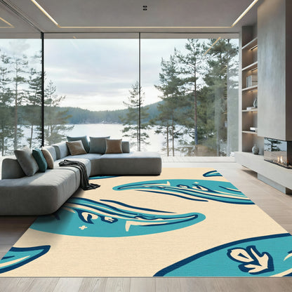 Oceanic Teal Wave Composition Rug