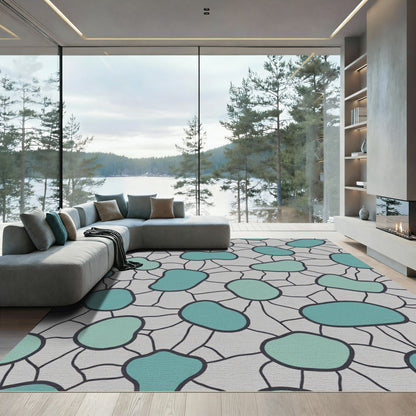 Teal Pebbles Gray Contemporary Abstract Rug