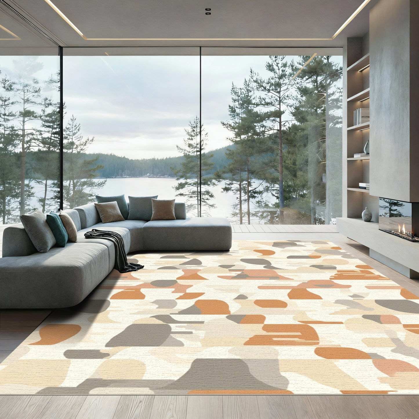 Sandy Beige Abstract Camouflage Rug