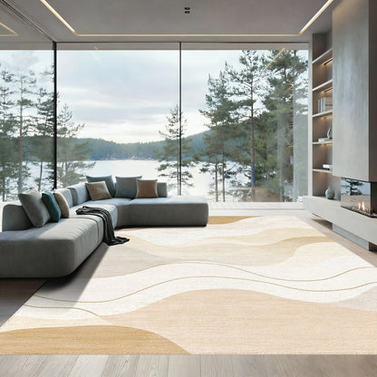 Beige Cream Wavy Abstract Rug