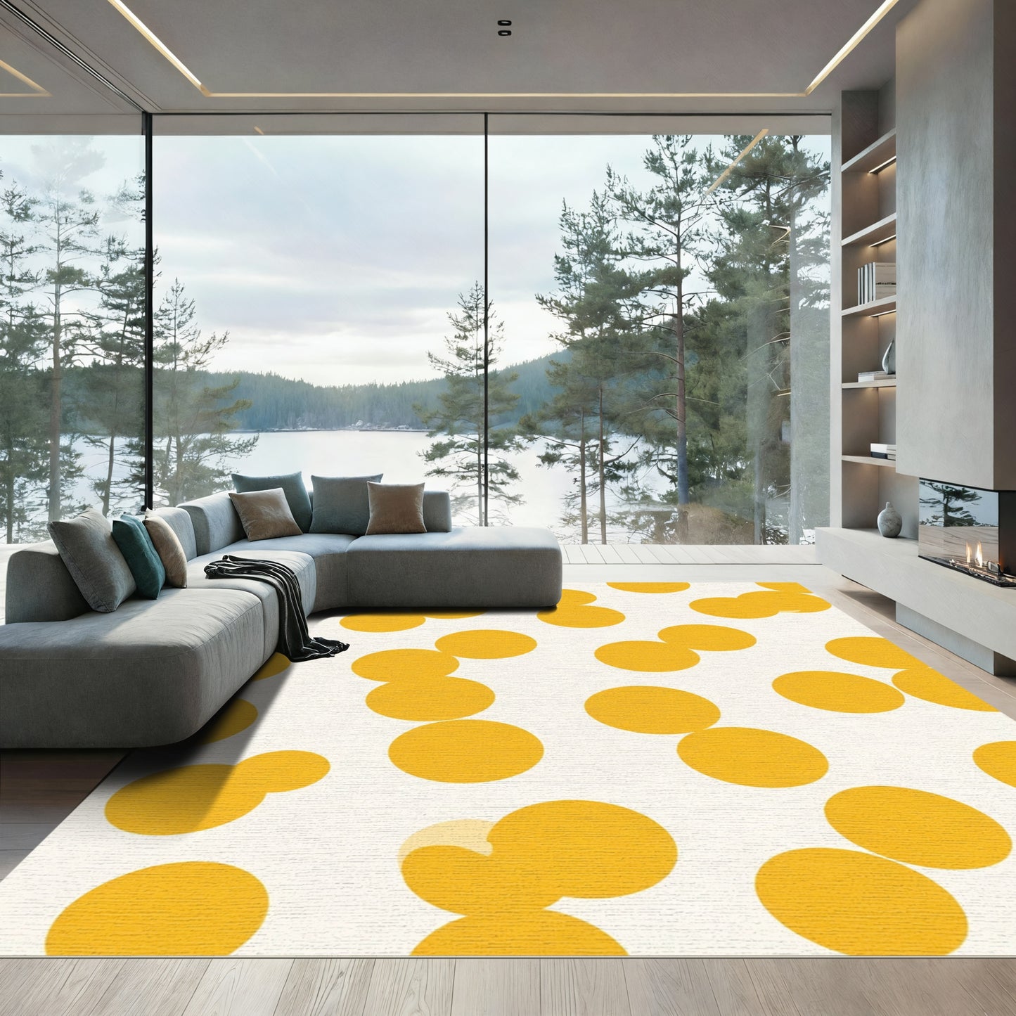 Yellow Polka Dot Cluster Rounds Rug
