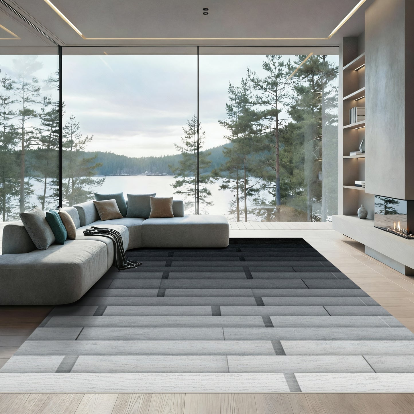 Gradual Gray Stacked Rectangles Rug