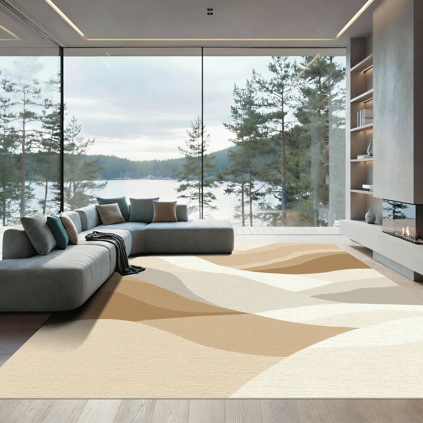 Earthy Tone Abstract Wave Dunes Rug