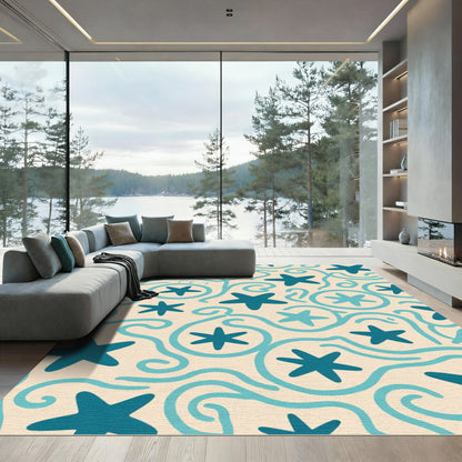 Teal Starburst Swirl Cream Rug