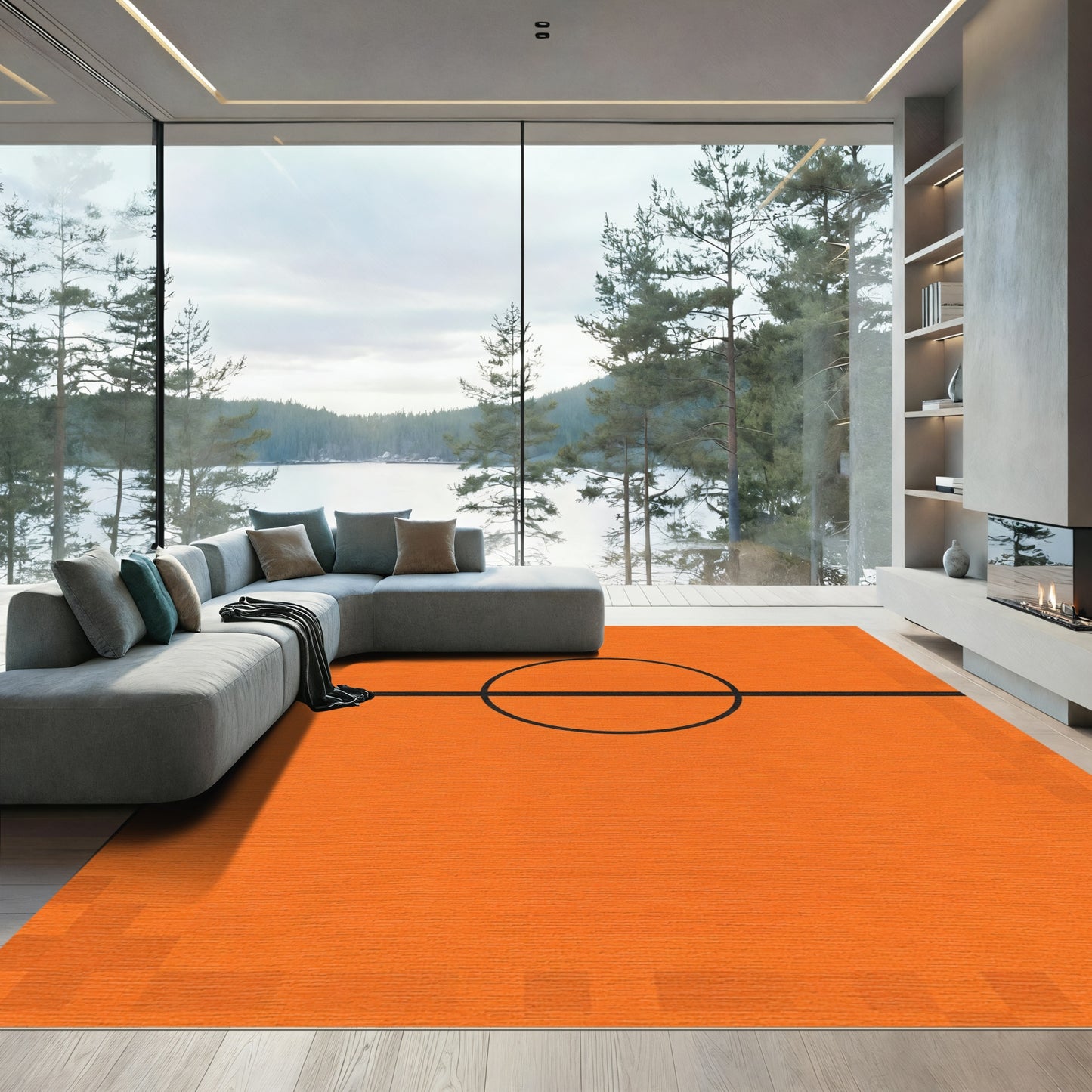 Bold Orange Circle Line Rug