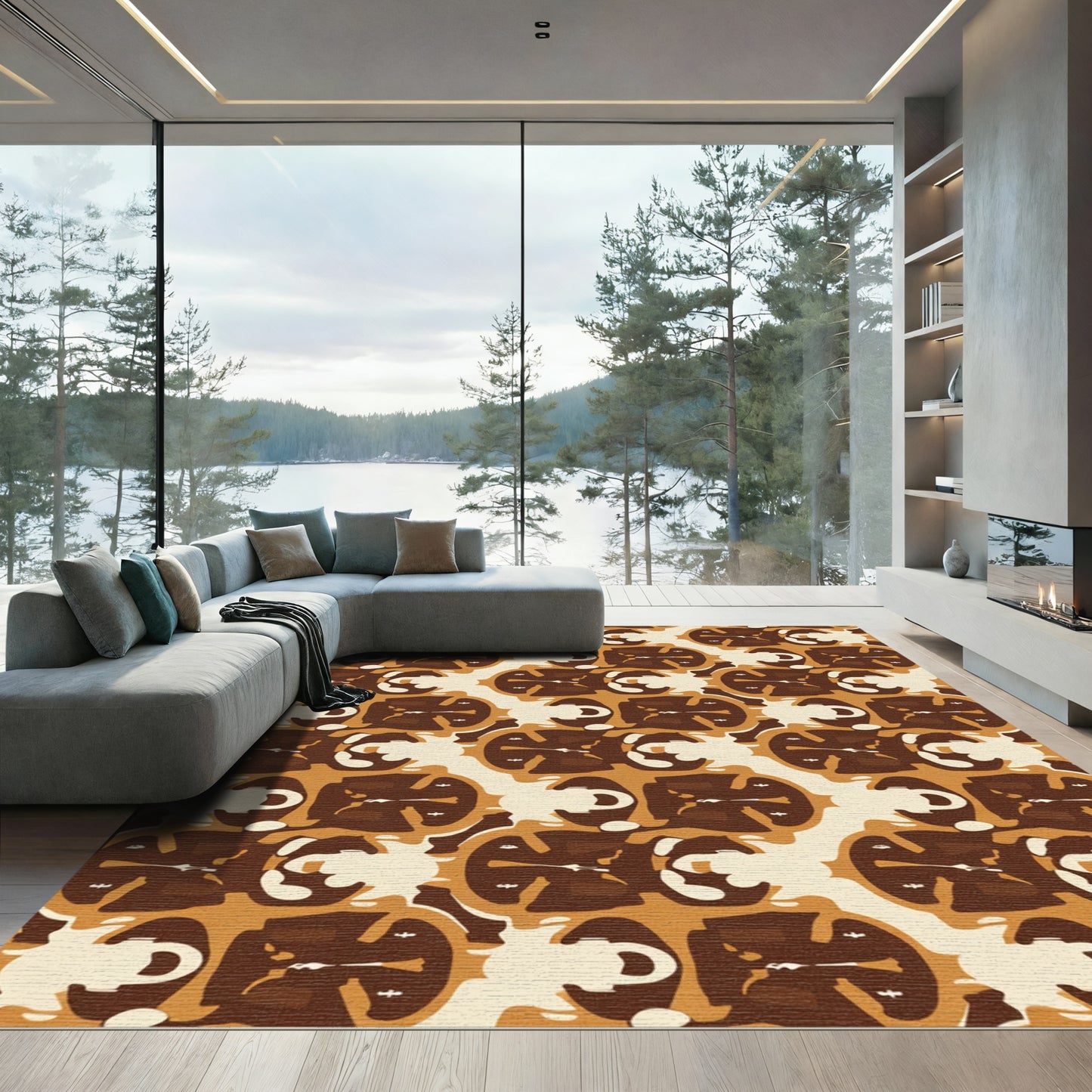 Rich Coffee Cream Abstract Flow Rug