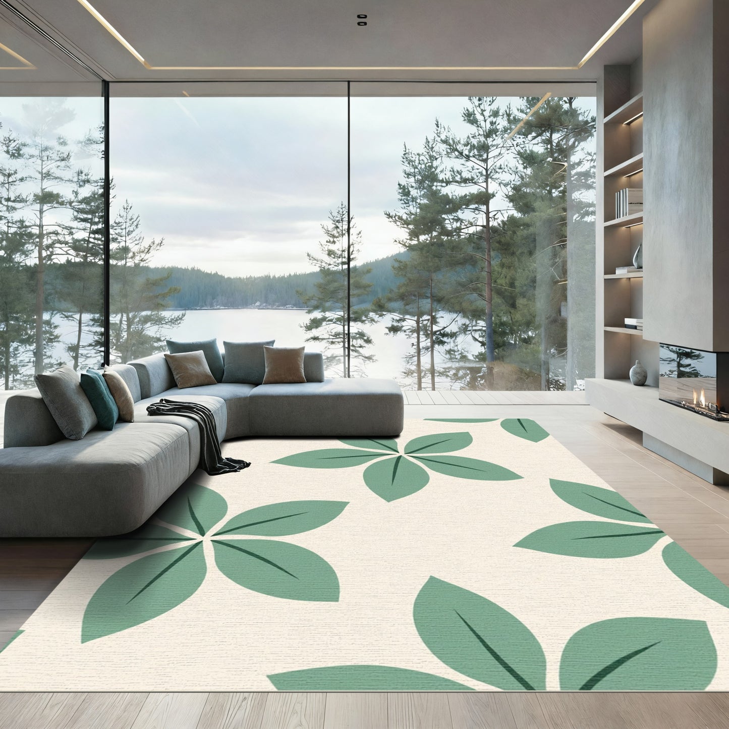 Sage Green Five Petal Floral Rug