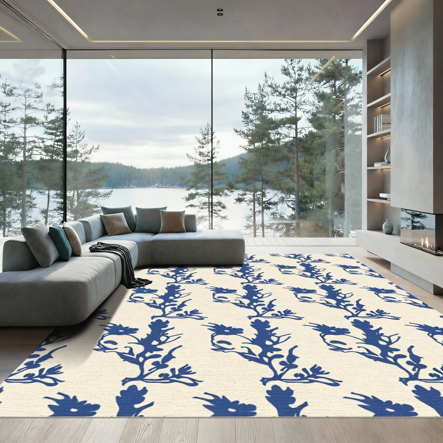 Deep Blue Botanical Garland Repeat Rug