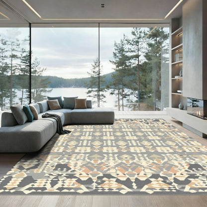 Neutral Ethnic Geometric Diamond Stripes Rug