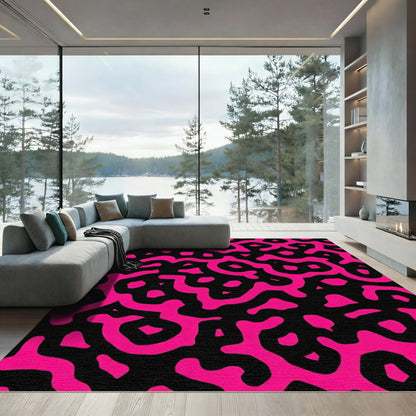 Vibrant Pink Organic Swirls Black Rug