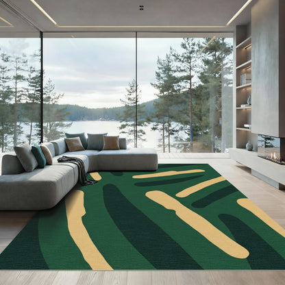 Deep Green Abstract Organic Forms Rug