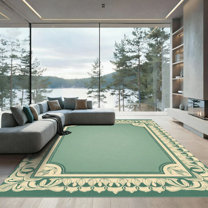 Art Nouveau Teal Floral Border Rug
