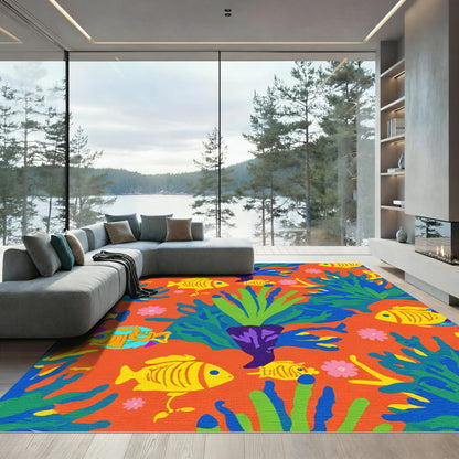 Bright Orange Coral Reef Fish Rug
