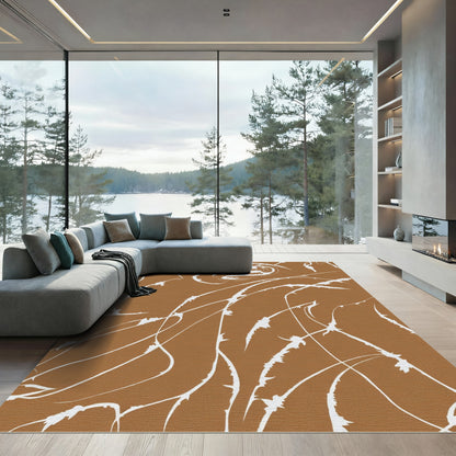 Brown White Abstract Spiky Vines Rug