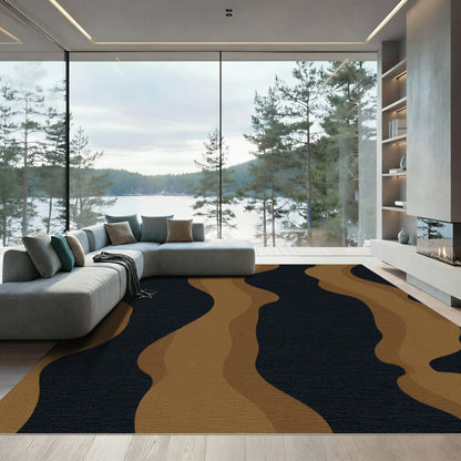 Warm Earthy Abstract Wavy Bands Rug