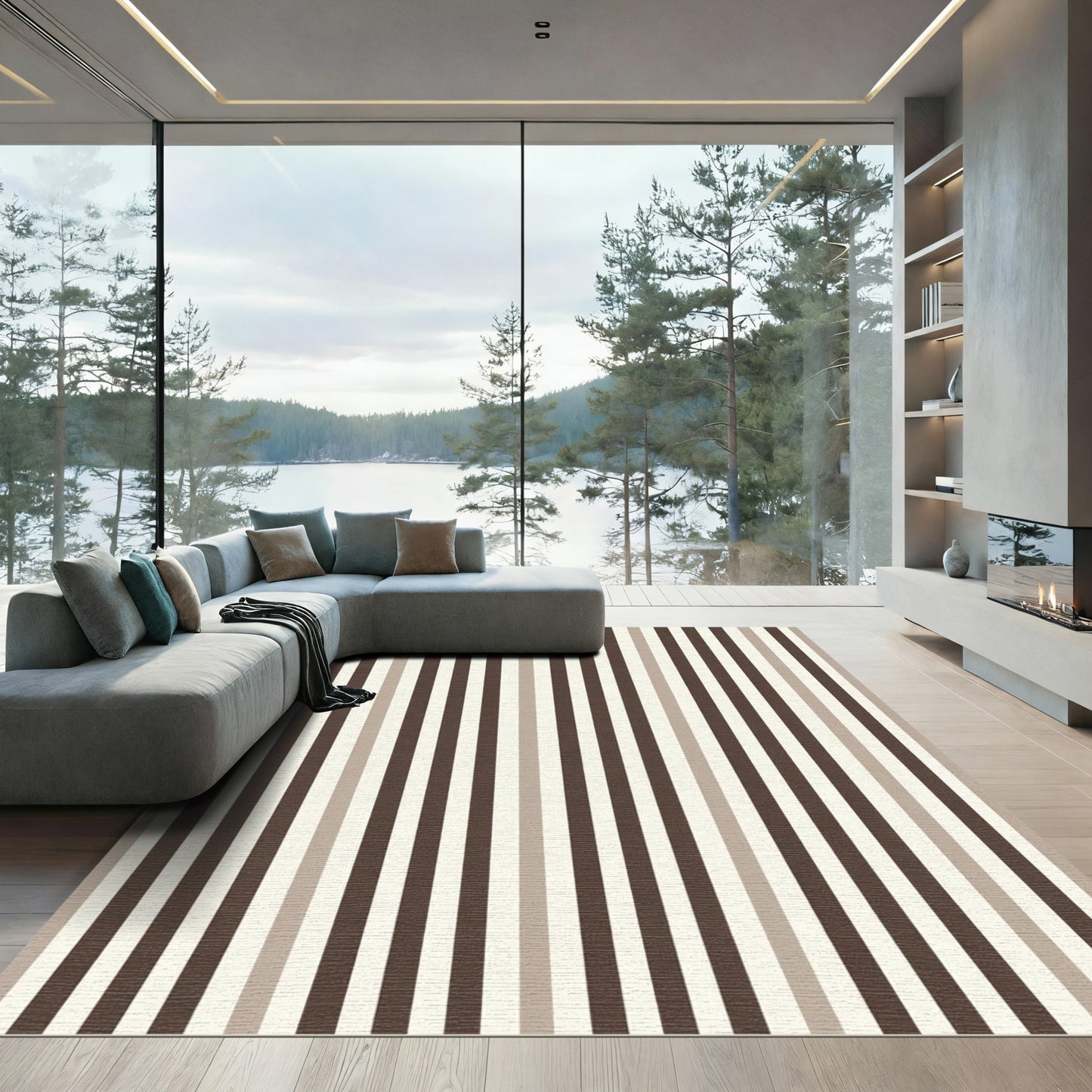 Sophisticated Earthy Tone Vertical Stripe Rug