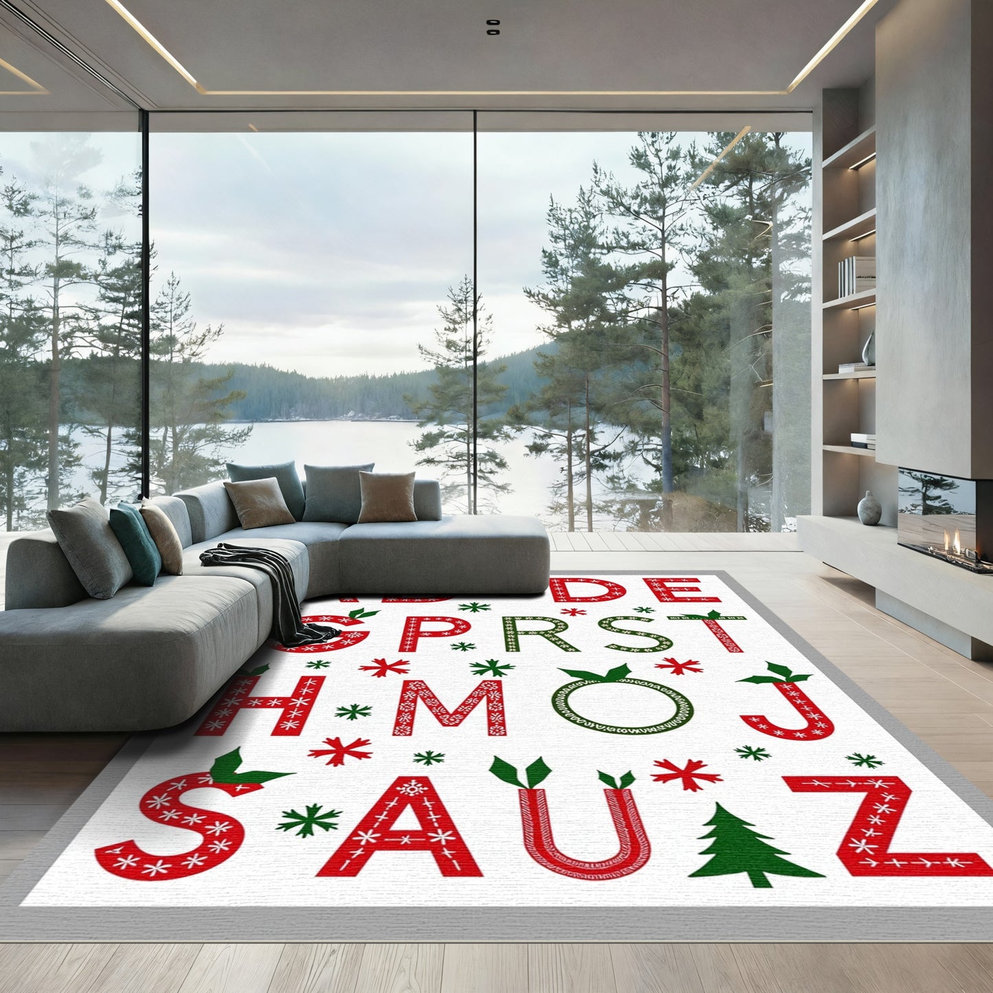 Holiday Alphabet Red Green Snowflake Letter Rug