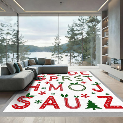 Holiday Alphabet Red Green Snowflake Letter Rug