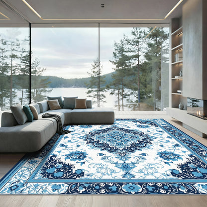 Blue Intricate Floral Medallion Rug