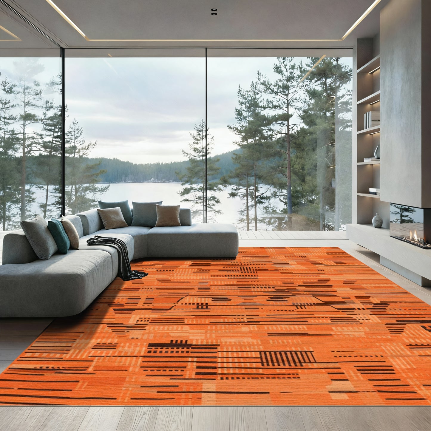 Abstract Orange Stripe Interruption Rug