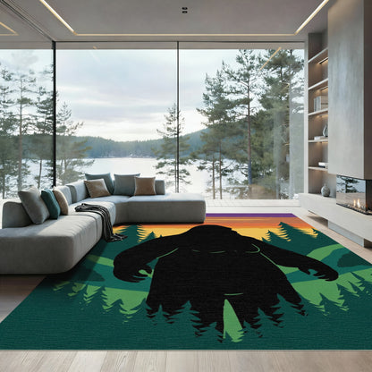 Mysterious Forest Bigfoot Sunset Horizon Rug