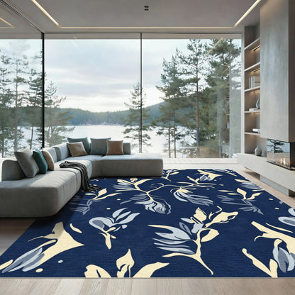 Navy Blue Abstract Botanical Branches Rug